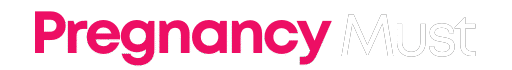 PregnancyMust.com logo –(white version) health tips, food advice, and product recommendations for pregnant women