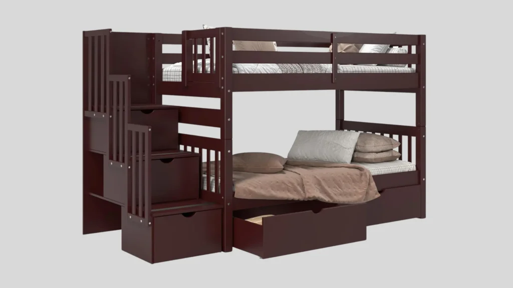 Kids Bunk Bed with Storage: Bedz Twin over Twin Bunk Bed with Stairs