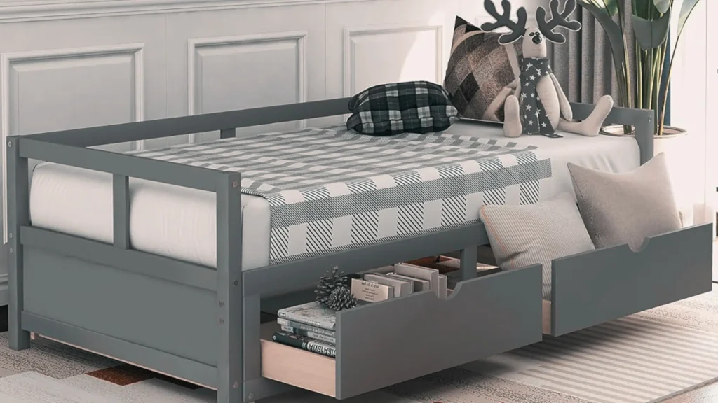Kids Daybeds with Storage: HiHomely Wooden Twin Size Daybed with Trundle Storage Drawers