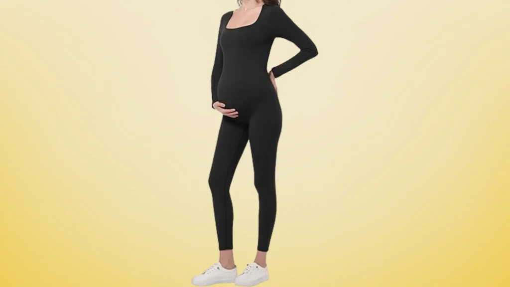 8 Cozy Maternity Jumpsuits: Make Your Bump the Star VOCNI Maternity Jumpsuit Women’s Square Neck Long Sleeve